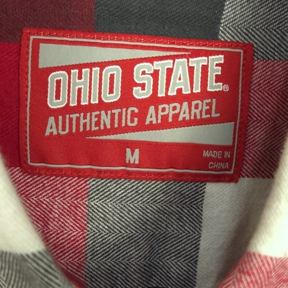 Ohio State Buckeyes Flannel Shirt Mens Medium Red Gray White Plaid Long Sleeve - Picture 5 of 8